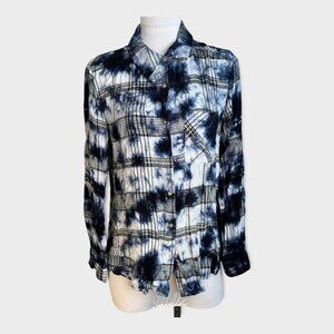 C&C California Blue Plaid Tie Dye Button Up‎ Shirt Size Medium